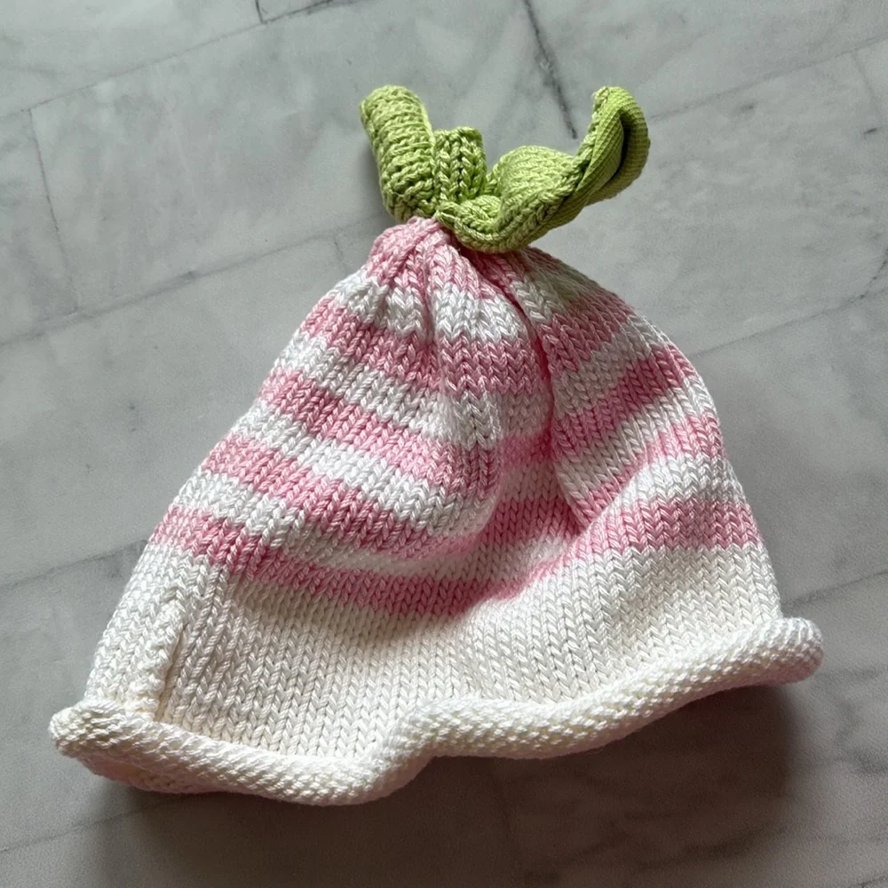Margareta Horn Design Pink & White Striped Sweet Pea Knit Hat